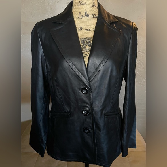 Worthington Lambskin Leather Black Women's Jacket Petite Medium PTP 19” - Picture 1 of 5